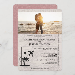 Dusty Rose Puerto Rico Passport Wedding Einladung