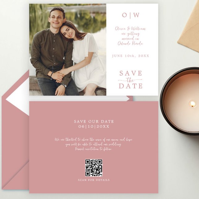 Dusty Rose QR Script Save the Date Card (Von Creator hochgeladen)