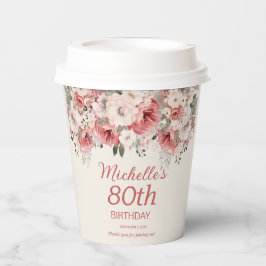 Dusty Rose Red Cream Watercolor Floral 80. Pappbecher