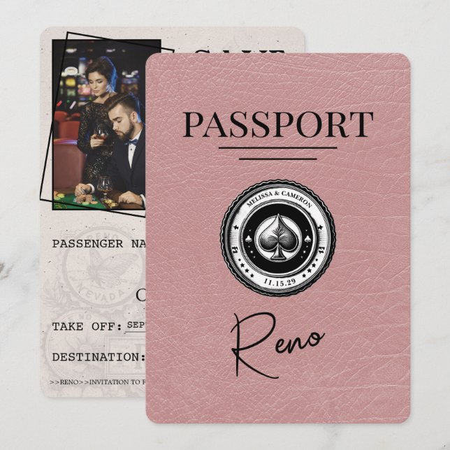 Dusty Rose Reno Passport Save the Date (Vorne/Hinten)