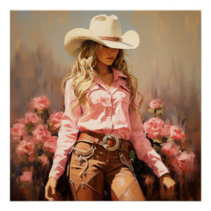 Dusty Rose Rodeo: Cowgirl Wall Art Poster