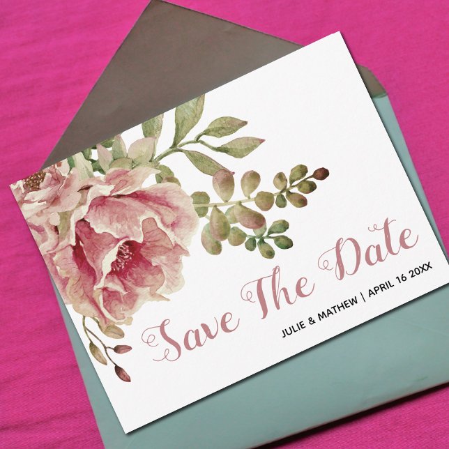 Dusty Rose rosa Blume Hochzeit Save the Date Ankündigungspostkarte (Von Creator hochgeladen)