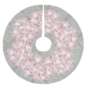 Dusty Rose Rosa Edelsteine auf Grau mit Goldsparkl Polyester Weihnachtsbaumdecke