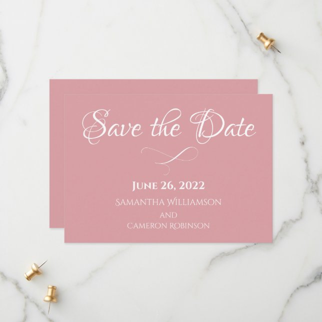 Dusty Rose Rosa Einfache romantische Hochzeit Save The Date (Vorderseite/Rückseite Beispiel)