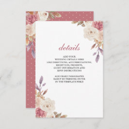 Dusty Rose Rosa Elfenbein Blumenzettel Details Begleitkarte