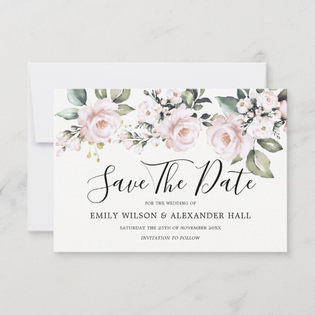 Dusty Rose Rosa Rosa Blüte Save the Date (Vorderseite)