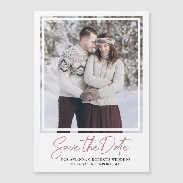 Dusty Rose Rosa Text und Foto Save the Date Magneteinladung (Vorderseite)