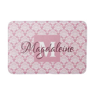 Dusty Rose Rosa Vintag Damask Monogramm und Name Badematte