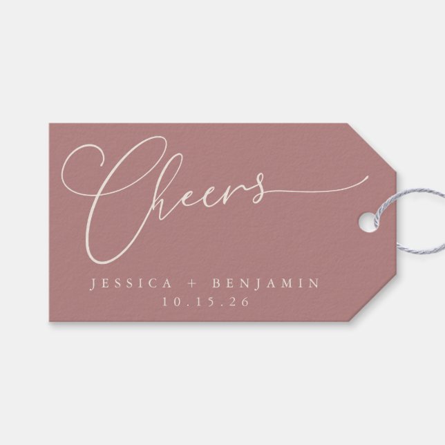 Dusty-Rose ruft Skript mit Namen und Datum ab Geschenkanhänger (Vorderseite (Horizontal))