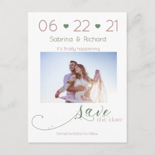 Dusty Rose & Sage Foto Save the Date Minimalistisc Postkarte