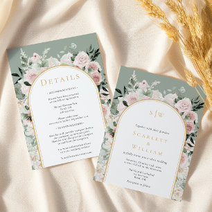 Dusty Rose Sage Simple Monogram All in one Wedding Einladung