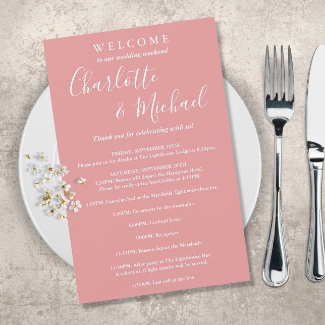 Dusty Rose Script Guest Wedding Weekend Program (Von Creator hochgeladen)