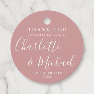 Dusty Rose Script Hochzeit Danke Geschenkanhänger