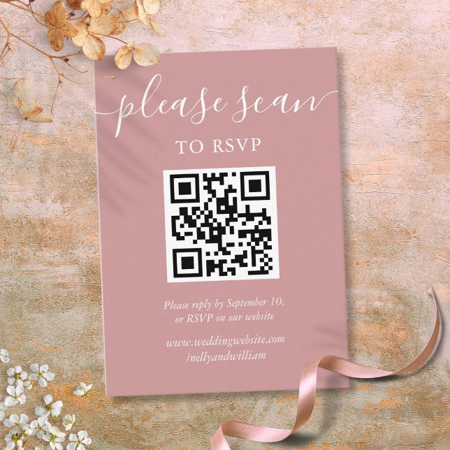Dusty Rose Script UAWG QR Code Begleitkarte (Dusty Rose Script RSVP QR Code Enclosure Card)