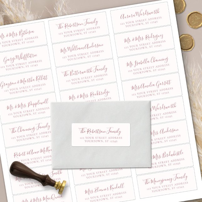 Dusty Rose Script Wedding Guest Address Labels (Von Creator hochgeladen)