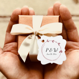 Dusty Rose Simple Heart Wreath Monogram Wedding Geschenkanhänger