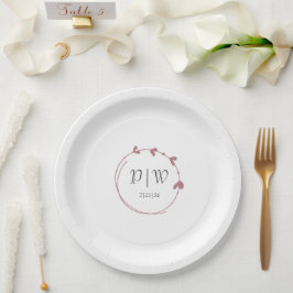 Dusty Rose Simple Heart Wreath Monogram Wedding Pappteller