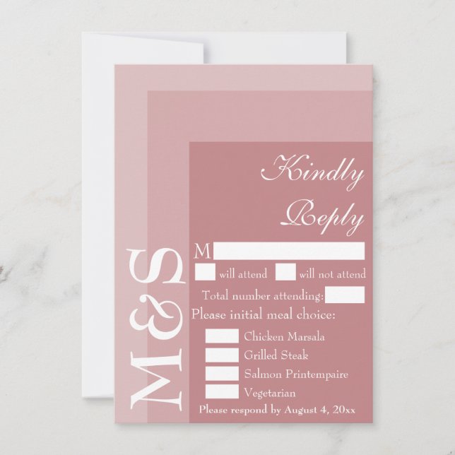 Dusty Rose Simple Modern Script Wedding RSVP Card Dankeskarte (Vorderseite)