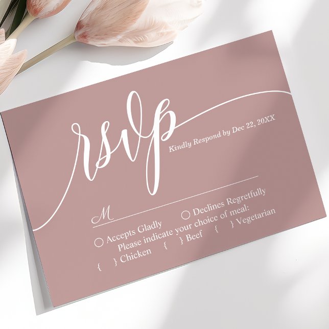 Dusty Rose Simple Script Wedding RSVP Card (Von Creator hochgeladen)