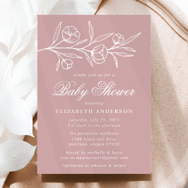 Dusty Rose Sketched Floral Baby Dusche Einladung