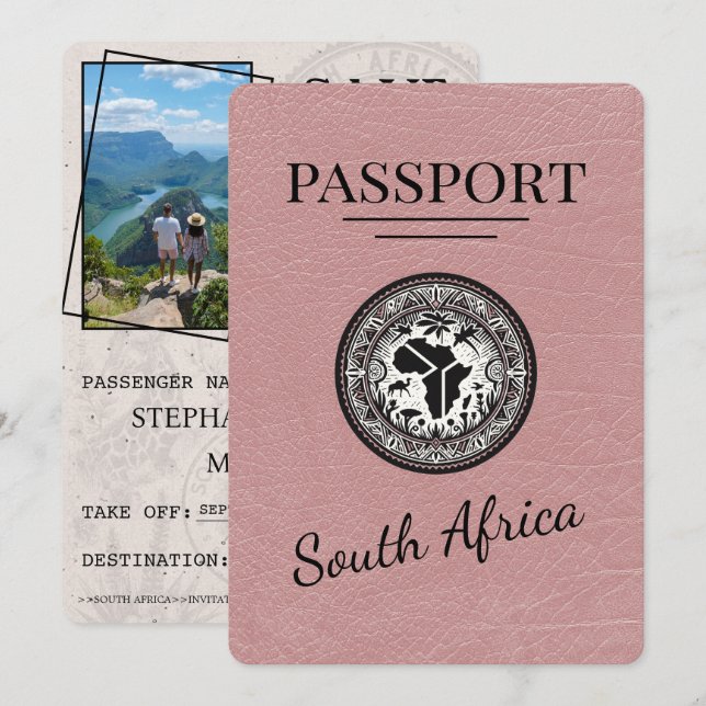 Dusty Rose South Africa Passport Save The Date (Vorne/Hinten)