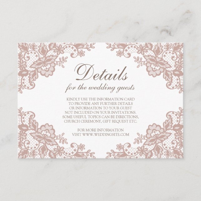 Dusty Rose Spitze Hochzeitskarte Begleitkarte (Vorderseite)