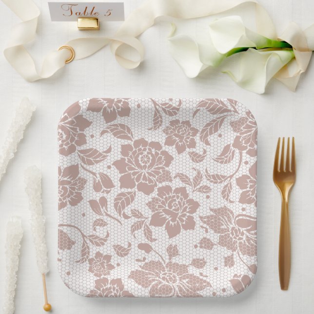 Dusty Rose Spitzen Hochzeitspapier Teller (Hochzeit)