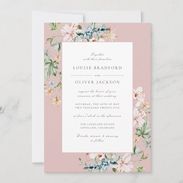 Dusty Rose Spring Watercolor Floral Dusty Wedding Einladung (Vorderseite)