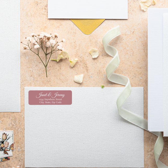 Dusty Rose Stylized Names Wedding Rücksendeadresse (In Situ Wedding)