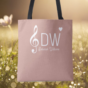 Dusty Rose Tote Bag mit ihrem Namen & Treble Clef