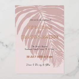 Dusty Rose Tropical Palm Leaf Hochzeit Folieneinladung