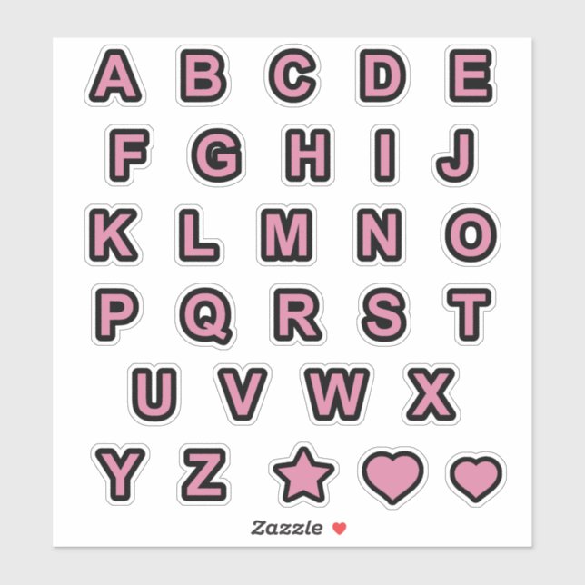 Dusty Rose und Black Hauptstadt Letters Alphabet Aufkleber (Blatt)