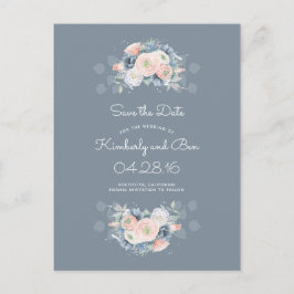 Dusty Rose und Blassblauer Blütenmund Save the Dat Ankündigungspostkarte