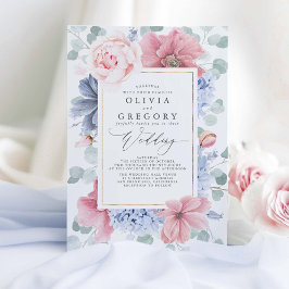 Dusty Rose und Dusty Blue Blumen Elegante Hochzeit Einladung