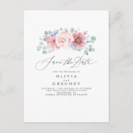 Dusty Rose und Dusty Blue Floral Save the Date Ankündigungspostkarte