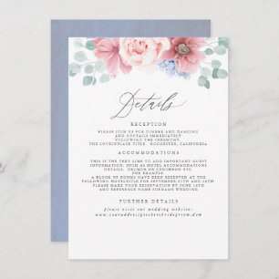 Dusty Rose und Dusty Blue Floral Wedding Details Begleitkarte