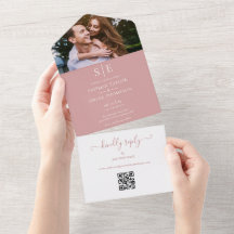 Dusty Rose und Gold Monogram QR Code Foto Wedding