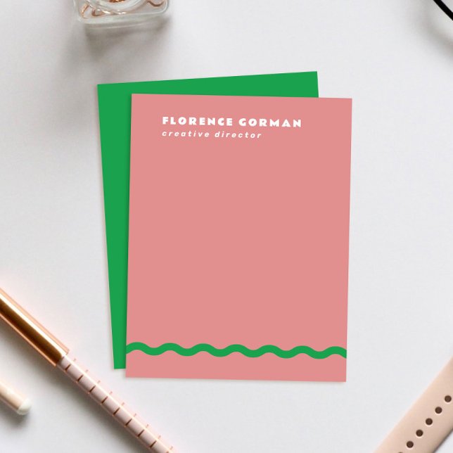 Dusty Rose und Green Wavy Frame Personal Dankeskarte (dusty rose pink personal stationery note cards with fresh Kelly green backer and wavy line detail)
