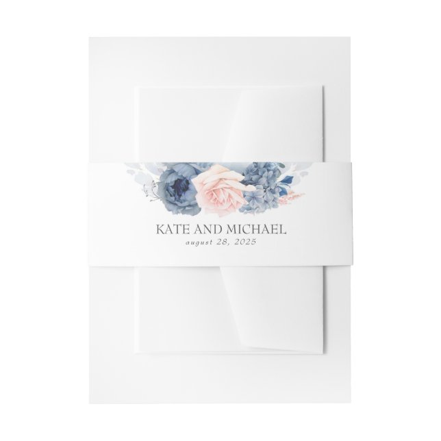 Dusty Rose und Navy Blue Floral Wedding Einladungsbanderole (Vorderseite Beispiel)