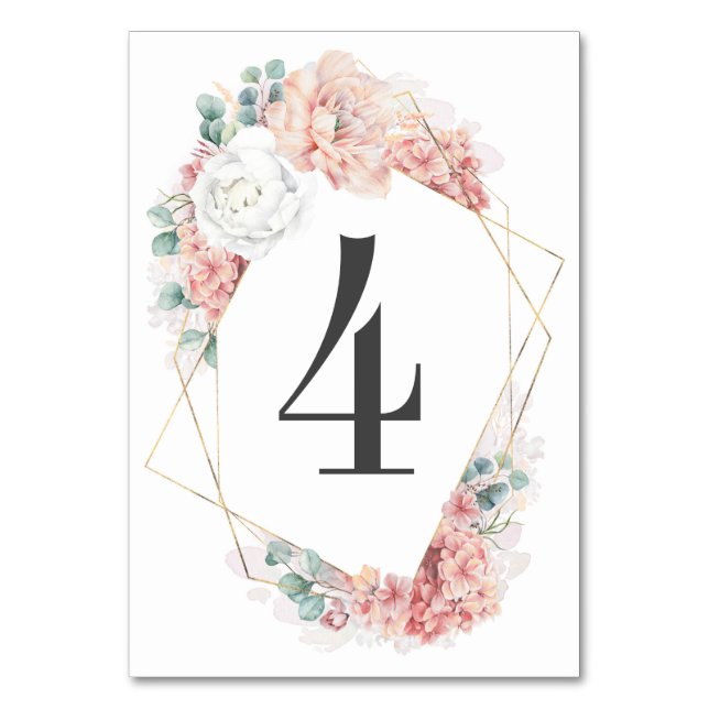 Dusty Rose und Peach Floral Wedding Tischnummer (Vorderseite)