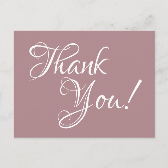 Dusty Rose und White Calligraphy Vielen Dank Postkarte (Vorderseite)
