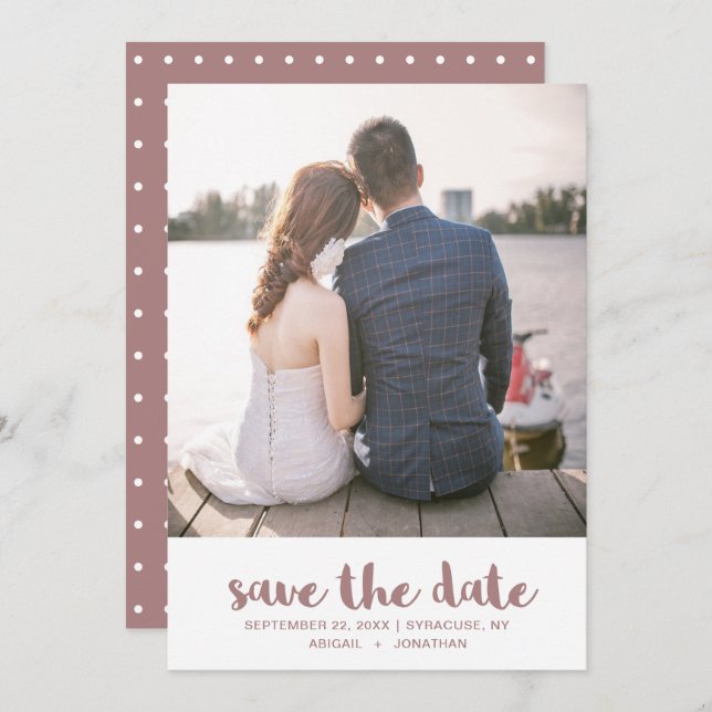 Dusty Rose und White Polka Dots Foto Save The Date (Vorne/Hinten)