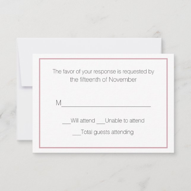Dusty Rose und White Wedding Response Card RSVP Karte (Vorderseite)