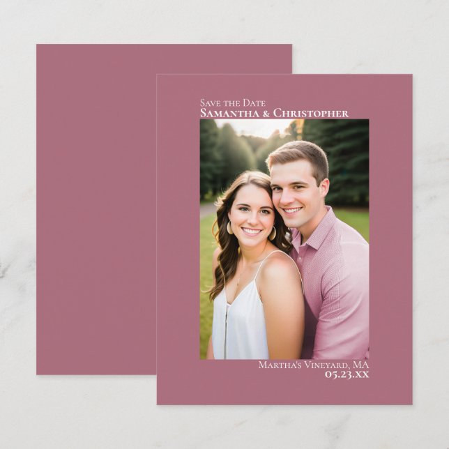 Dusty Rose Vertikales Foto Minimalistisch Hochzeit Save The Date (Vorne/Hinten)