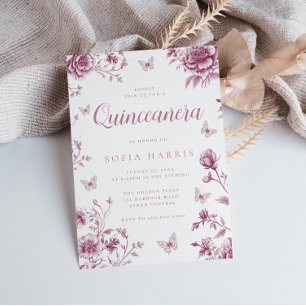 Dusty Rose Vintag Floral Quinceanera Party 15. Einladung