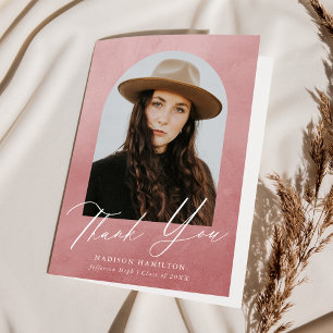 Dusty Rose Watercolor Arch Foto Abschluss Dankeskarte