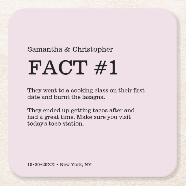 Dusty Rose Wedding Custom Fun Fakt Rechteckiger Pappuntersetzer (Vorderseite)