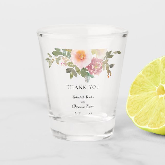 Dusty Rose Wedding Elegante Blumenschrift Vielen D Schnapsglas (Vorderseite)