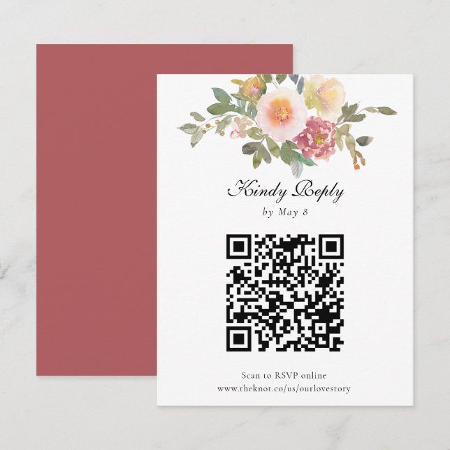 Dusty Rose Wedding Elegante Floral QR Code Online RSVP Karte (Vorne/Hinten)