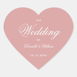 Dusty Rose Wedding Pink Heart Elegante Kalligraphi Herz-Aufkleber